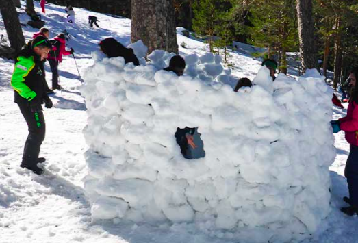Raquetas de nieve y construcción de iglús en familia